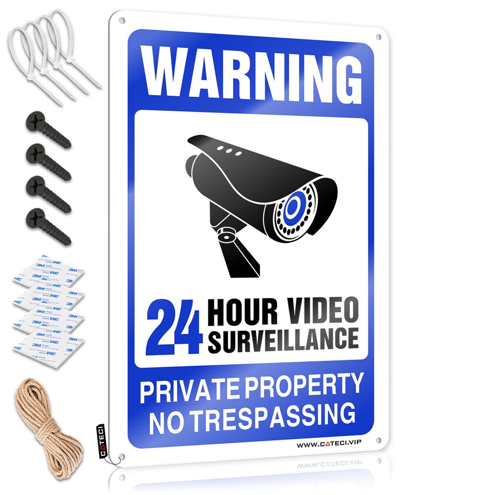 Painting Wedding Gift Vintage Wall Decor - 24 Hour Video Surveillance Sign Inappropriate Metal Wall Art Ready To Hang For Work(20X30CM)