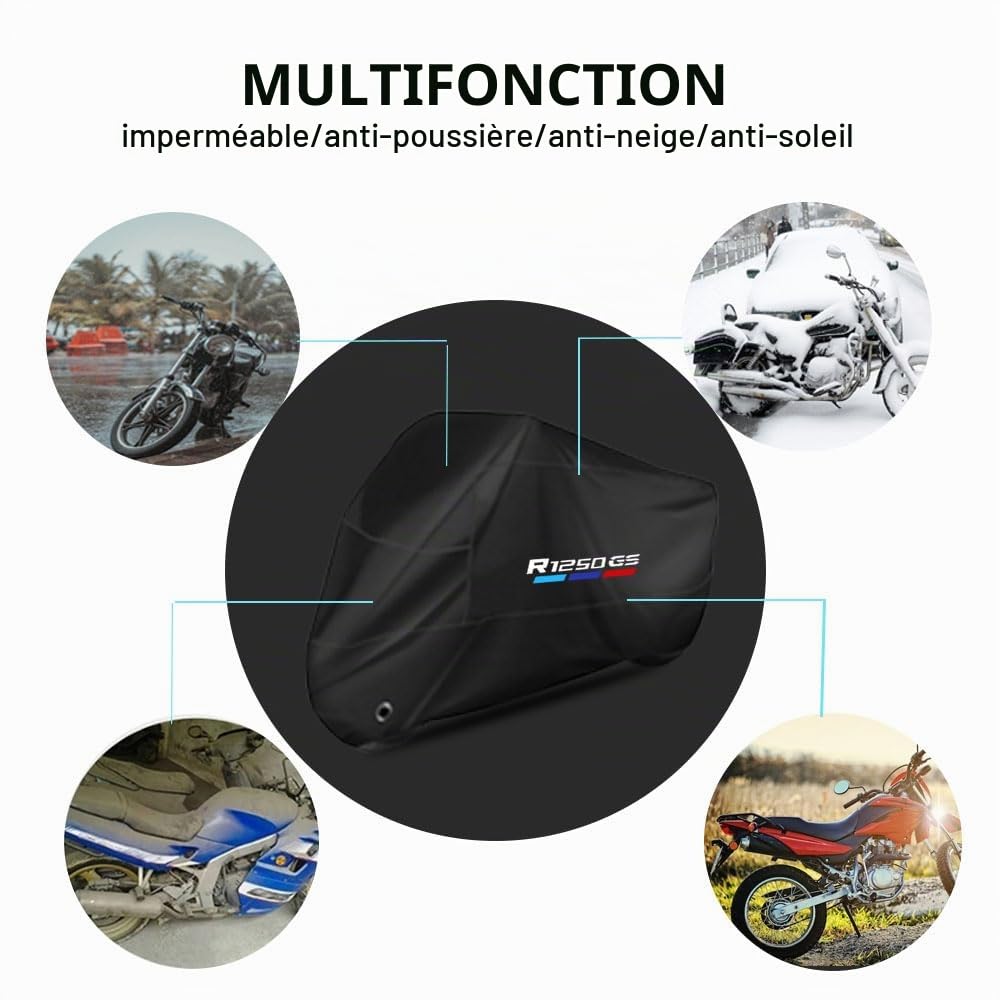 Bâche de protection pour moto imperméable, anti-poussière, anti-pluie, coupe-vent, anti-oiseaux, en polyester 210D, antivol pour moto et scooter R1250GS R 1250 GS R1250 GS ADV (290 x 110 x 140 cm)