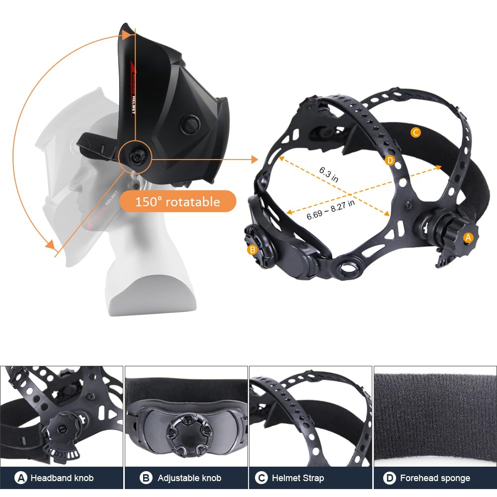 Masque De Soudure Automatique,Casque Soudure Auto Assombrissement Solaire Grande Vue Casque de Soudure DIN 9-13 Arc Tig Mig(avec 5 Protecteurs)