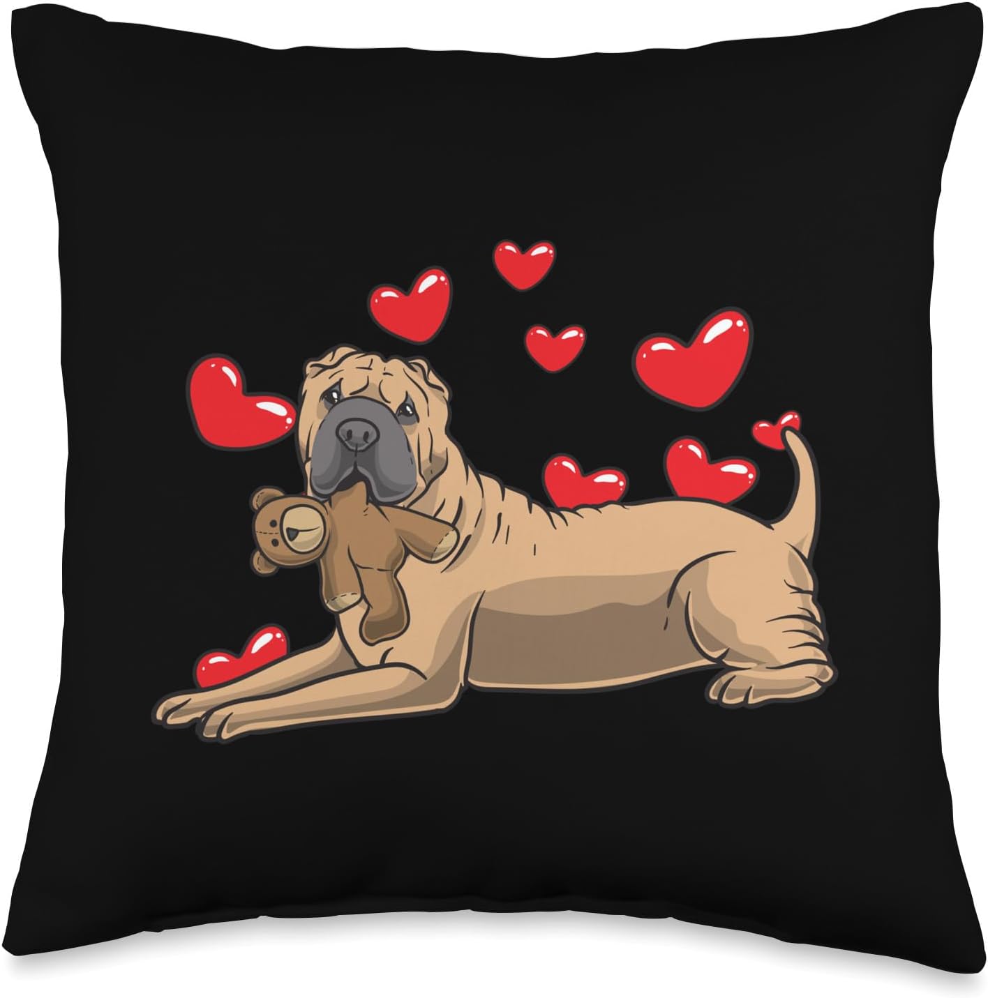 Shar Pei Dog With Stuffed Animal And Hearts Throw Pillow