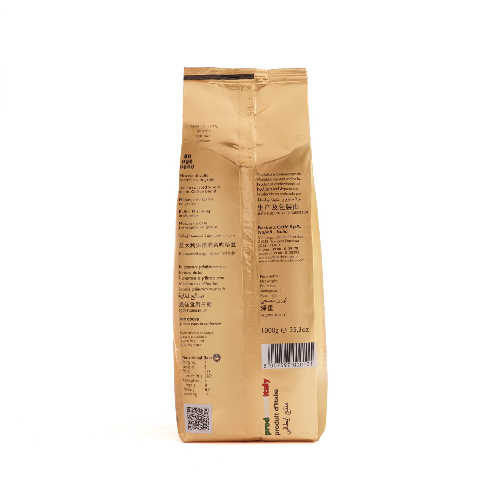 Caffè Barbera - Mago - 7 Origini - Caffe in Grani - Aromatico Intenso - Fruttato - Miscela di 7 Tipi di Caffè - 1kg