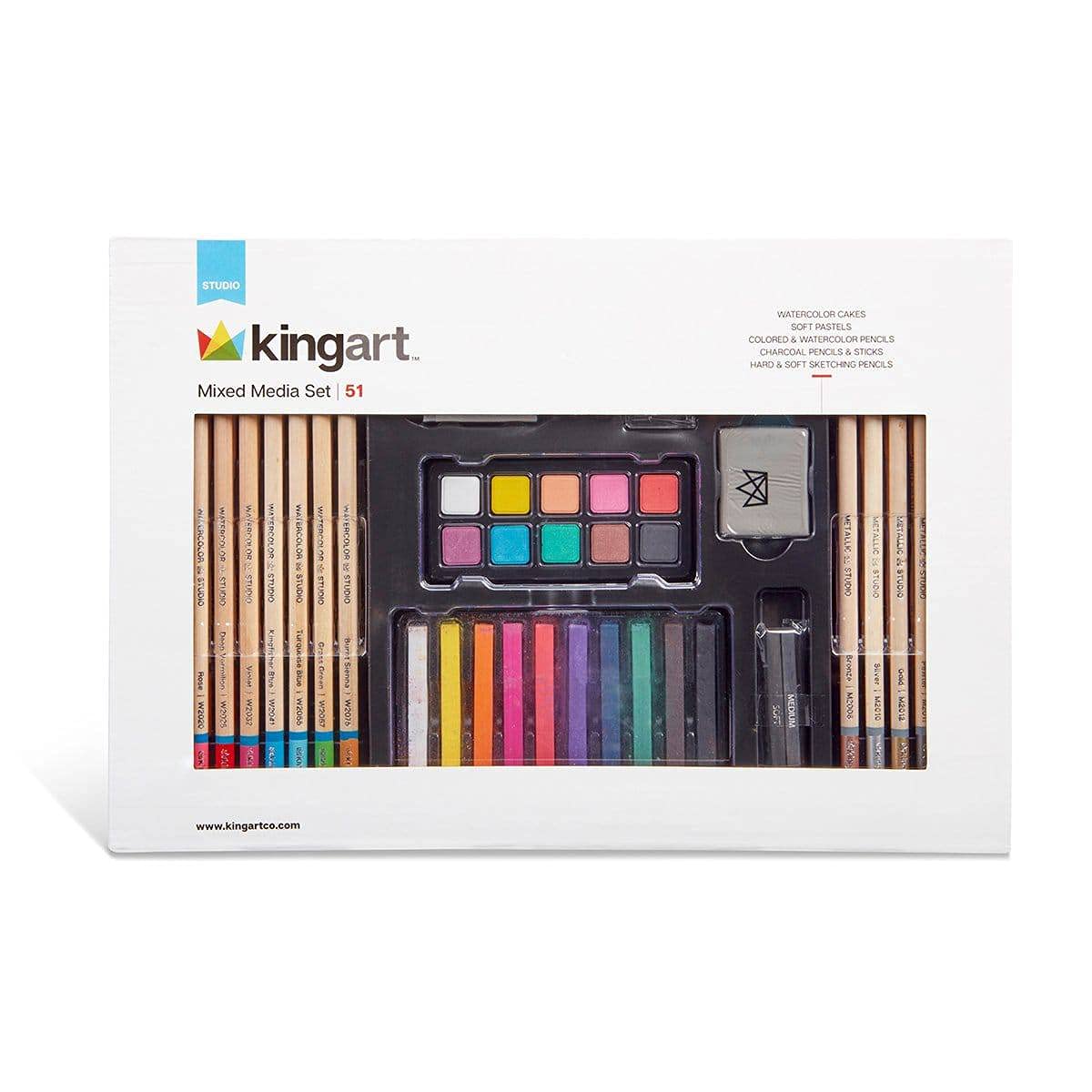 KINGART154 Studio Series 54 Pc. Mixed Media Collection Art Set, Includes Watercolor Paints, Pastels and Color Pencils, For All Skill Levels including Beginner/Student, Great Gift