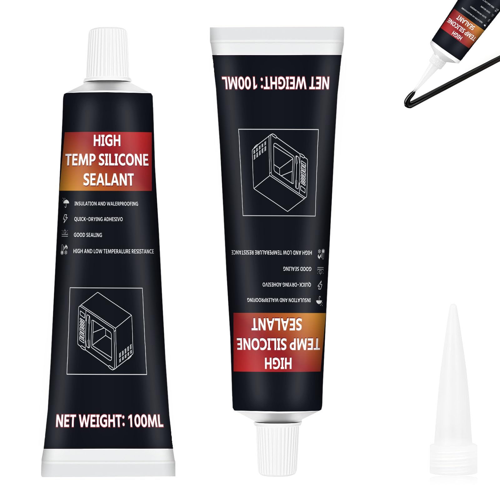 200ml Black Oven High Heat Glue, 570°F Heat Resistant, Heat Resistant Adhesive for Grill, Oven, Microwave