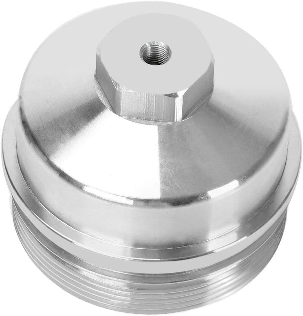 Polished Billet Aluminum Oil Filter Cap - Compatible with 2003-2007 F-ord Diesel 6.0 F250 F350 F450 F550 - Silver