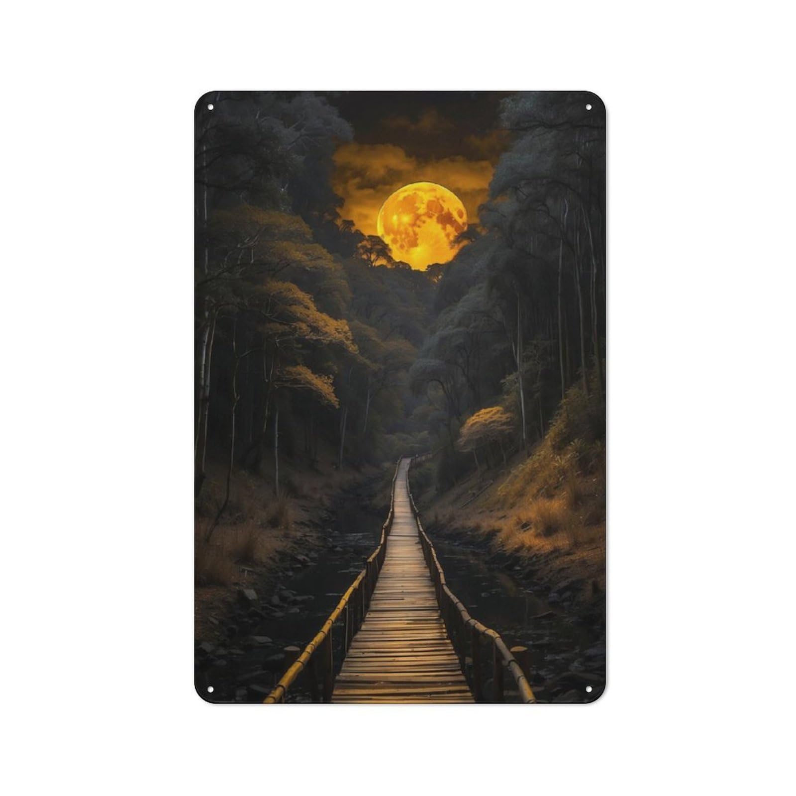 Junmoney Moonlit Bridge Vintage Metal Sign 30X20cm For Pub Or Café, For Collectors Of Vintage Metal Wall Decor