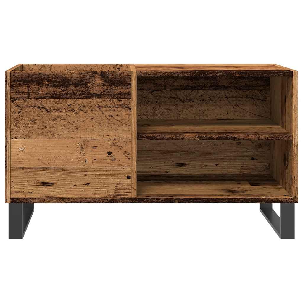 Hothingwell Szafka z gramofonem z drewna konstrukcyjnego 84,5x38x48 cm, szafka z płytami winylowymi z przestronnymi półkami, wytrzymały blat do gramofonu, żelazne nogi w stylu industrialnym,
