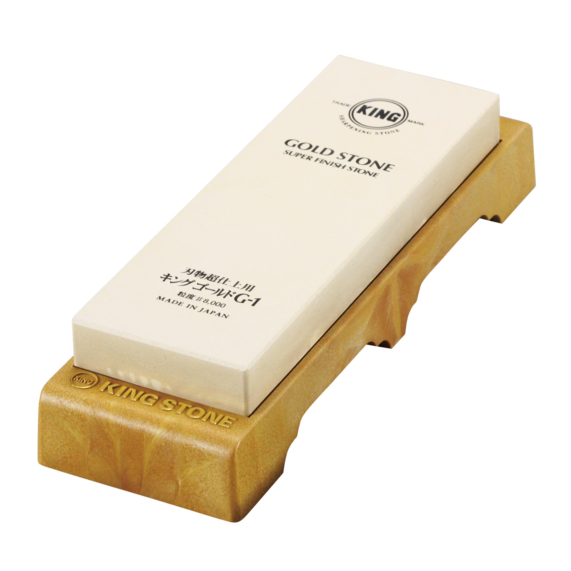 King Gold Whetstone with Stand - 8000 Grit - for Final Super Finishing - Made in Japan, Regular Size, White