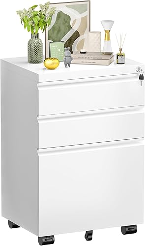 Miniatura 32 de Bonusall Archivador vertical con cerradura de 3 cajones de bloqueo vertical, archivador de oficina de metal, organizador horizontal con estante 10