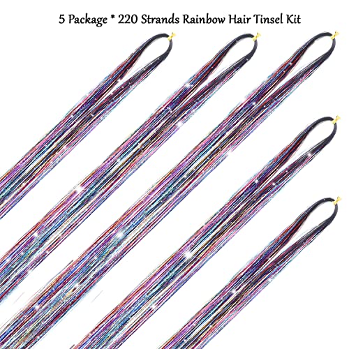 Hair Tinsel Kit With Tools Fairy Hair Tinsel Heat Resistant Tinsel Hair Extensions 47 Inches Glitter Hair Extensions Sparkling Shiny Hair Tensile For Women Girls 1100 Strands (Rainbow) #TOP2
