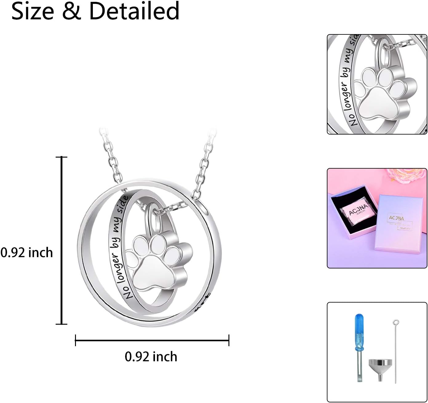 S925 Sterling Silver Paw Print Urn Necklace No longer by my side Forever in my Heart Pet Dog Keepsake Cremation Jewelry for Ashes - Image 5