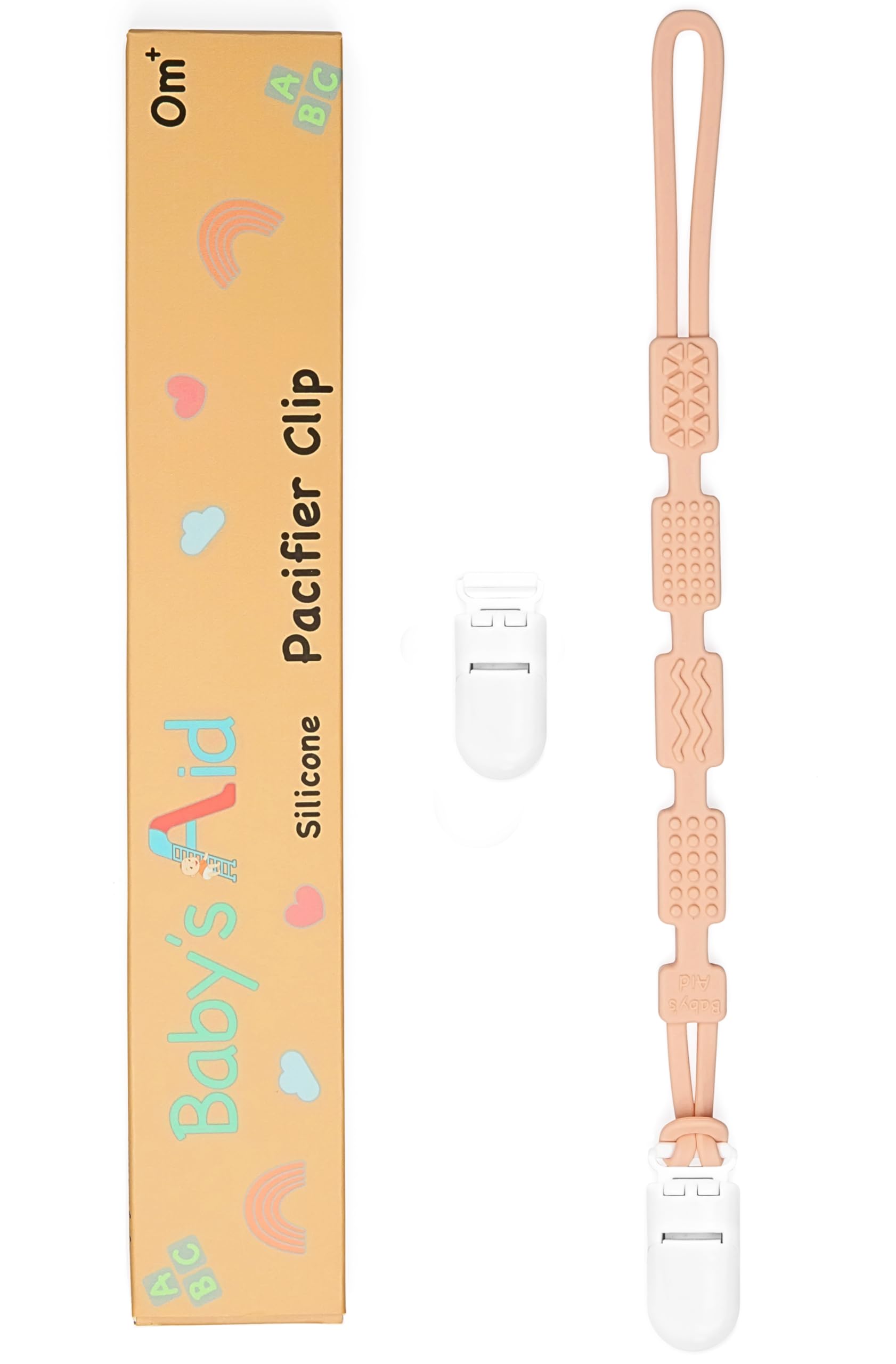 Silicone Pacifier Clip for Babies | 4 Teething Relief Textures, 100% Food-Grade One-Piece Design | Flexible & Easy to Clean Binky Holder for Boys & Girls, Pacifier Holder for Infants – Baby’s Aid