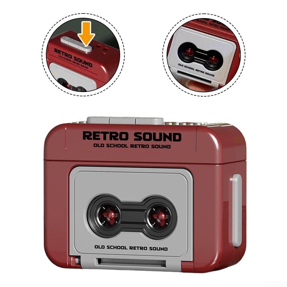Schlüsselanhänger für Mini-Retro-Kassettenrekorder, Vintage, rot, tragbar, lustiges Geschenk für Paare, Freunde, klassisches Audio-Erlebnis, kompakt, ABS, 10 x 5 x 5 cm