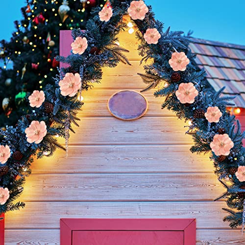 Chunyin 24 Pcs 3 Sizes Christmas Glitter Artificial Poinsettia Flowers With Clips Xmas Magnolia Decorations Tree Ornaments For Wedding Party Wreath Decors (Rose Gold) #TOP4