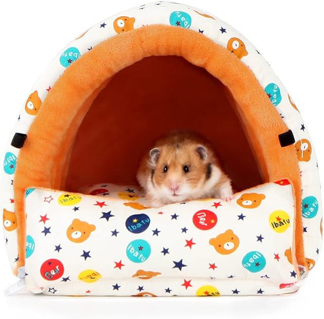 BUCATSTATE Guinea Pig Bed House with Accessories Cozy Hamster Home Large Hideout - Detachable Cushion for Dwarf Rabbits Hedgehog Ferrets Winter Nest Hamster Cage