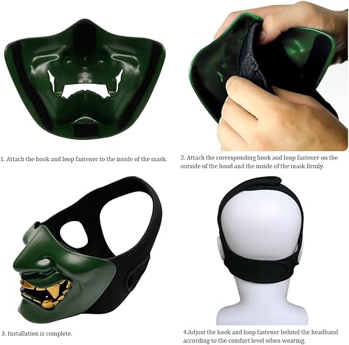 Miniatura 55 de AOUTACC Mascarillas de media cara Airsoft, monstruo demonio malvado, Kabuki, Samurai, Hannya Oni, máscaras protectoras de media cara, baile