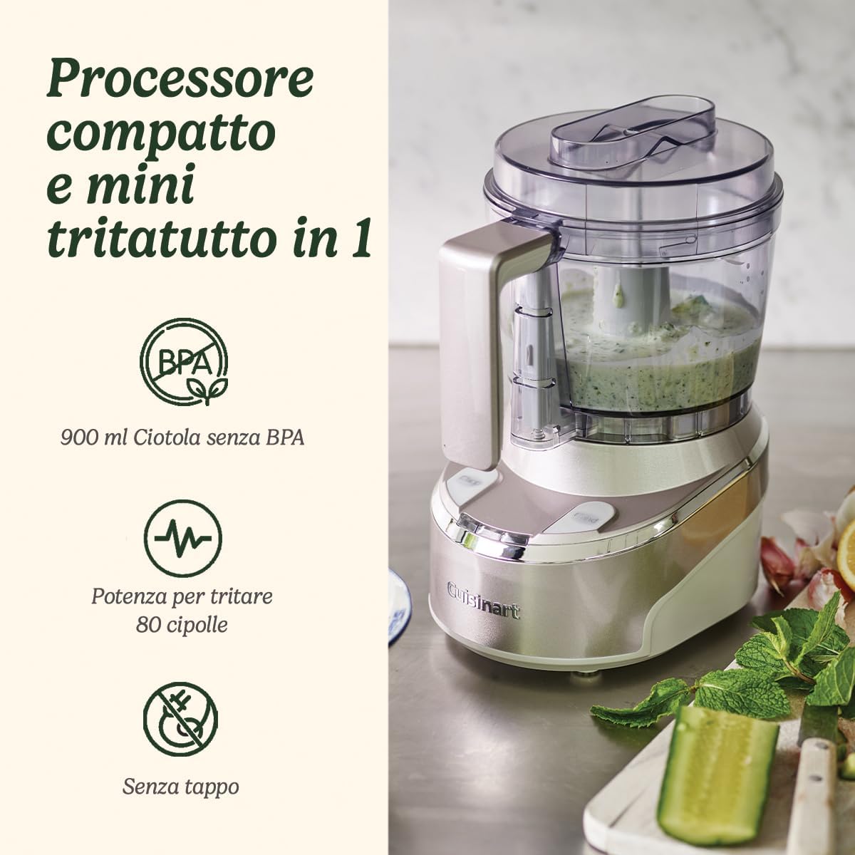 Cuisinart Cordless Mini Prep Pro Mini Chopper e Food Processor compatto | Tritatutto, frullatore per spezie | Senza fili | Ricarica USB 2 ore di carica completa | Taglia 80 cipolle | Capacità 900 ml Mini robot da cucina senza fili Argento - Immagine 2