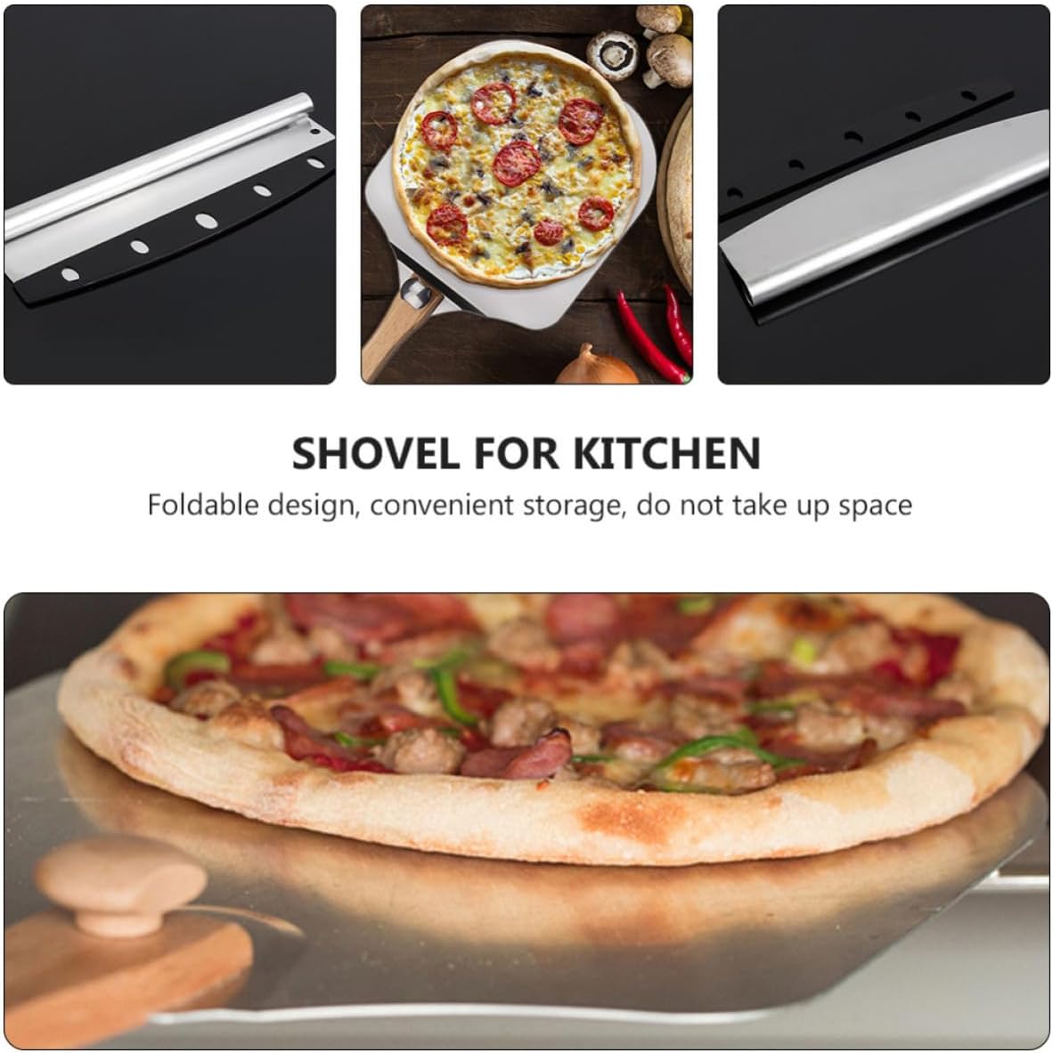 TEHAUX 2 Pcs Aluminum Pizza Paddle with Foldable Wooden Handle and Hanging Rope, Pizza Peel Server for Easy Dough Transfer and Baking in Home Kitchen Random Color