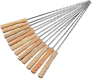 elyassin Skewer Barbecue Stainless Steel Reusable with Wooden Handle for BBQ Camping Cooking and Camping BBQ Cooking Set of 10 Pieces by Elyassin