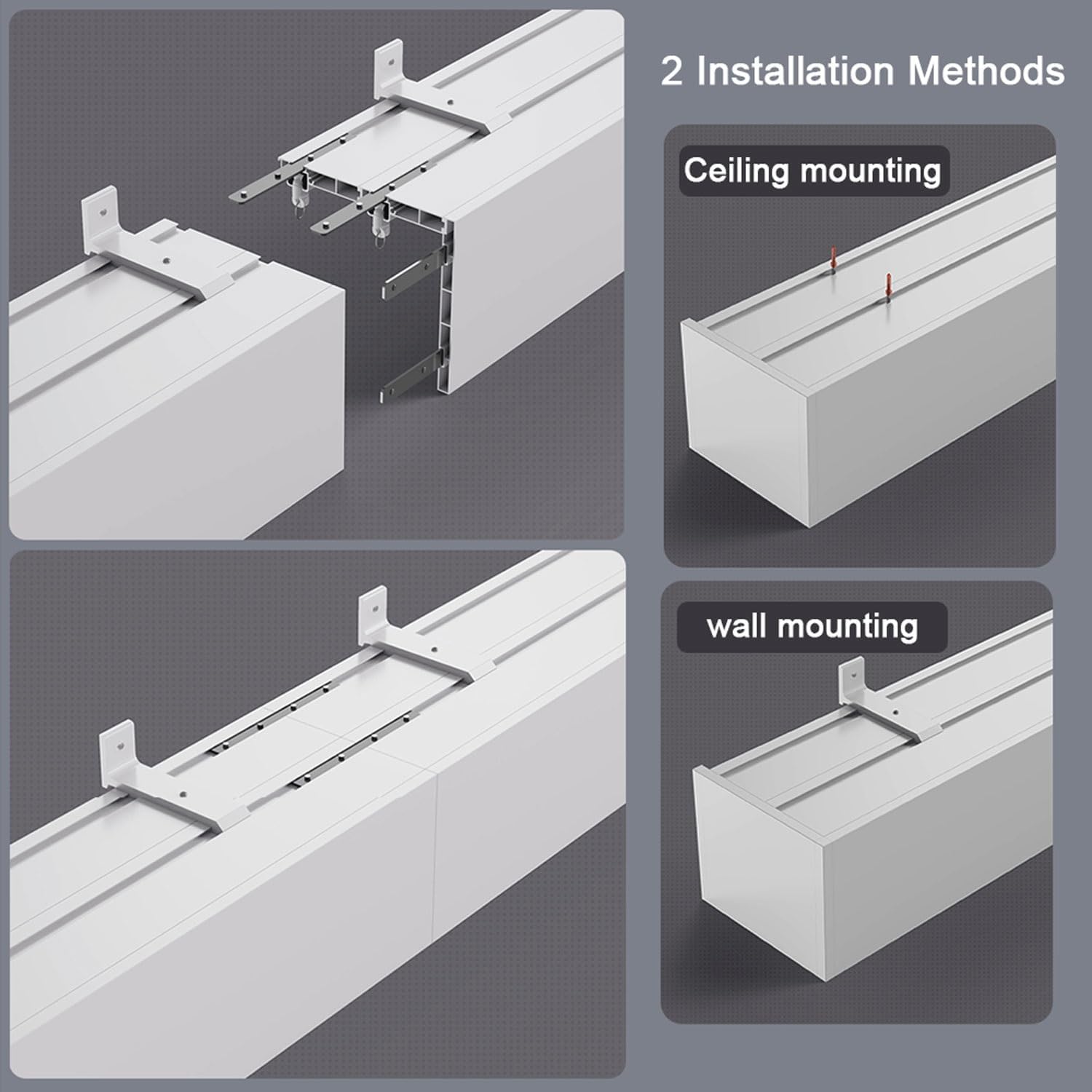 3-in-1 Curtain Track System with Valance Double Track Ceiling/Wall Mount Sliding Curtain Cover for Side Mounted 1.6M/5.2FT Easy Installation