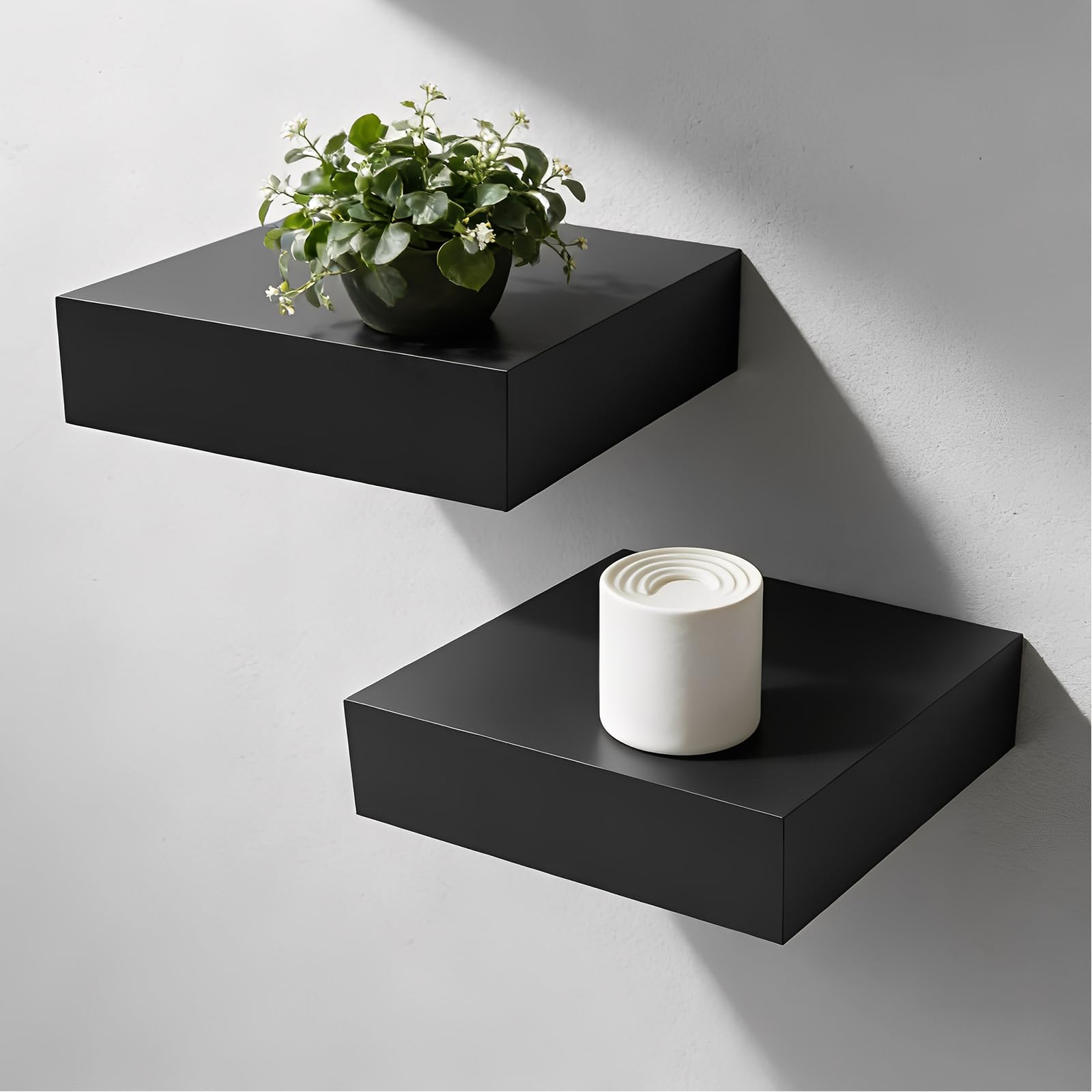 qiwuhai 2 Pcs Black Floating Shelves for Wall Shelf, Floating Wall Shelves for Living Room Home Bedroom Kitchen Office Books Photos Bookshelf Display Decor Accessories Storage(5.7 x 5.9 x 1.5)