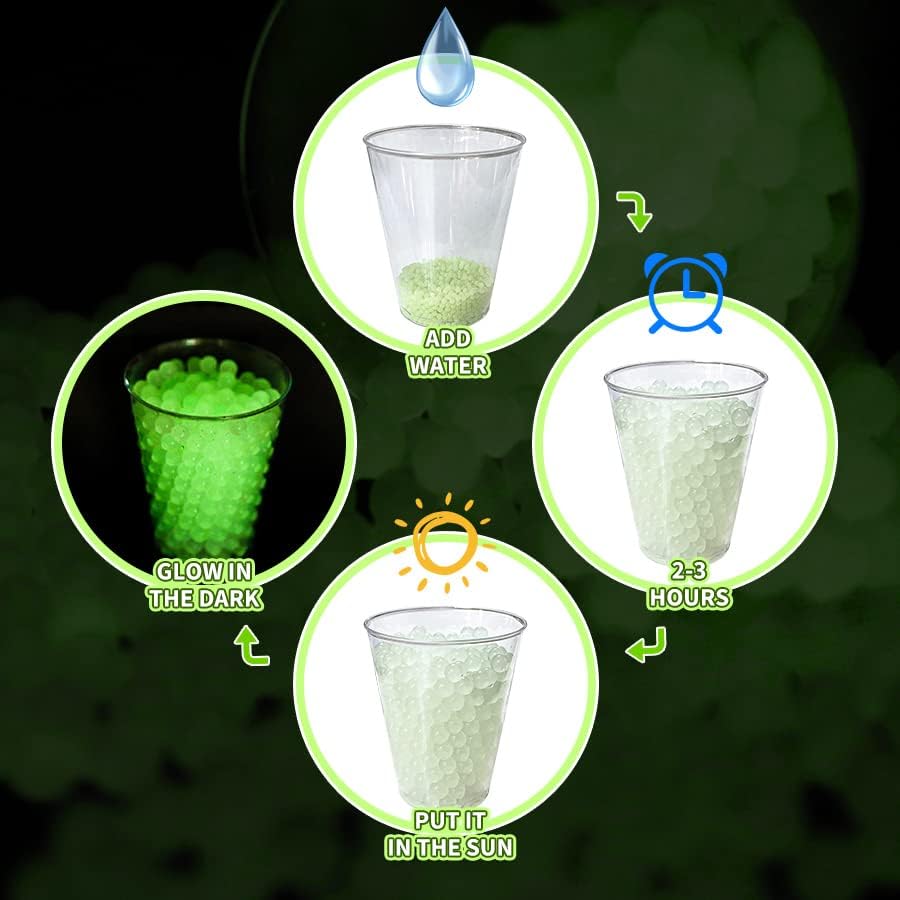 Miniatura 2 de Banvih Pistola de bolas de gel que brilla en la oscuridad, munición de repuesto para pistola de bolas de salpicaduras, 1 botella, 16000 bolas de gel