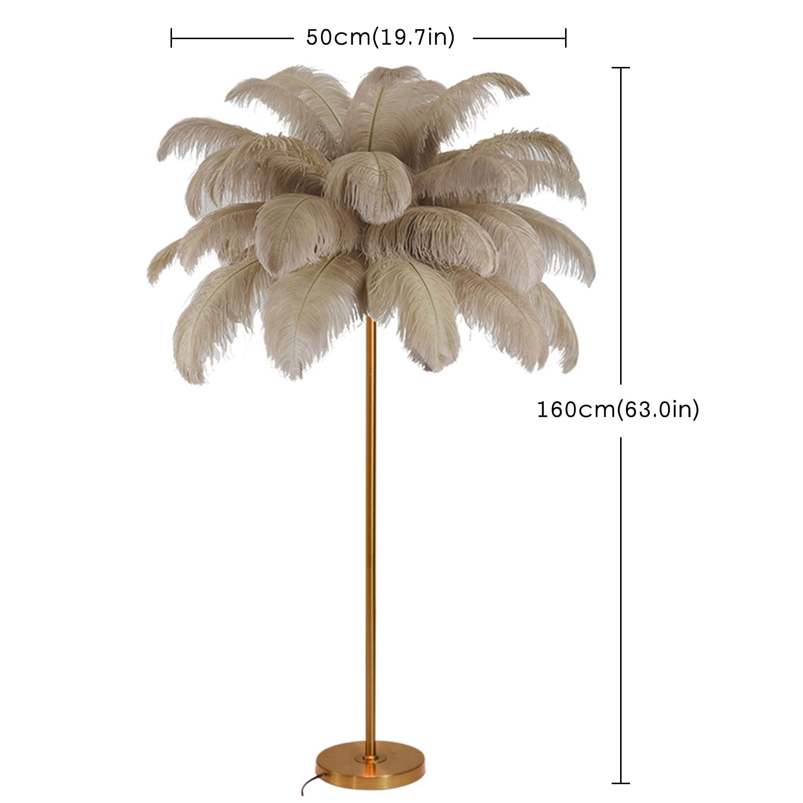 Moderne Luxe Véritable Plume D'autruche Or Lampadaire En Métal Nordique Lampe Sur Pied Villa Repot Hôtel Décor Éclairage Romantique Princesse Chambre Chevet Lampadaire 160 cm
