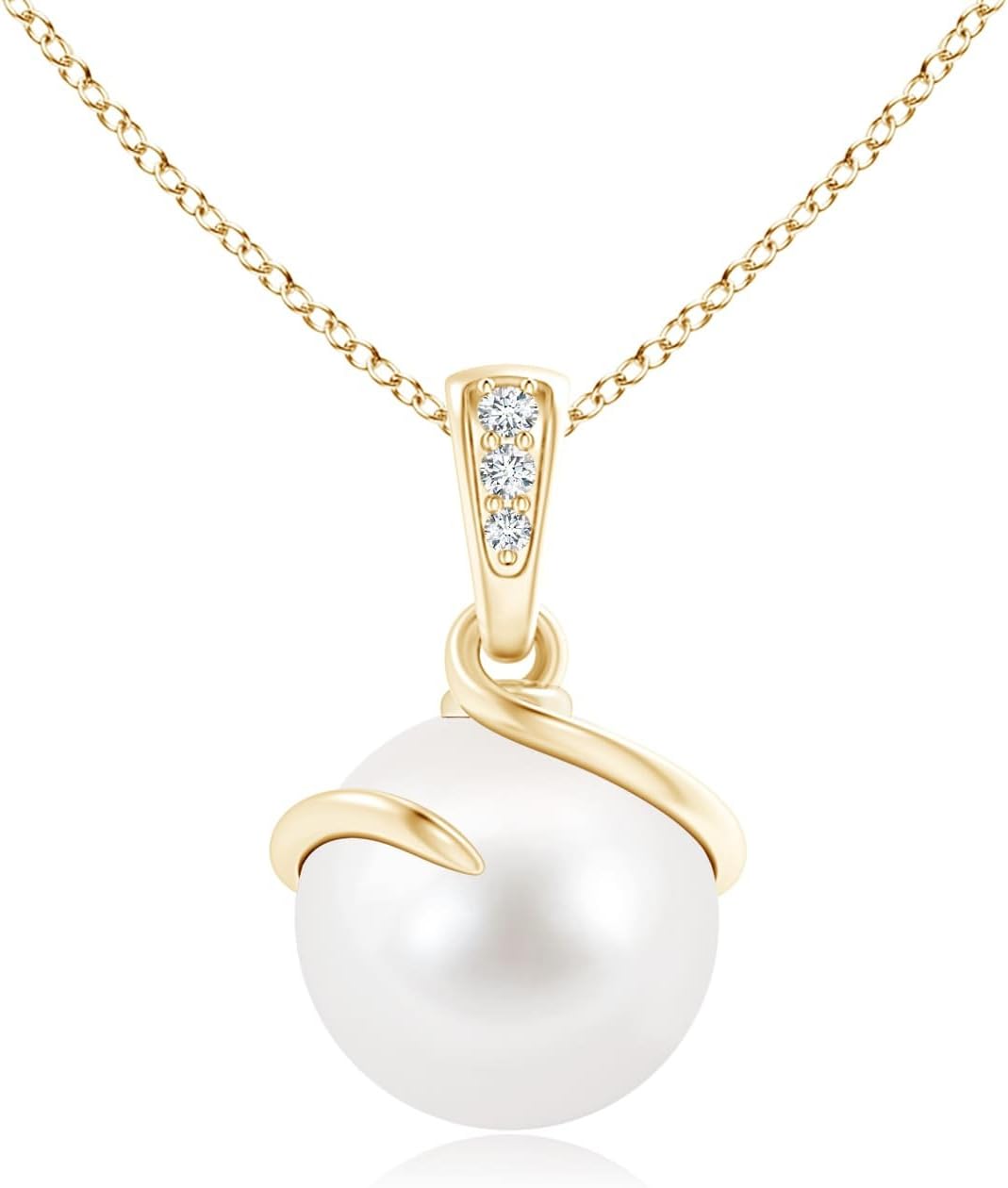 Angara Fresh Water Pearl Pendant Necklace with Diamonds in Sterling Silver / 14K Solid Gold