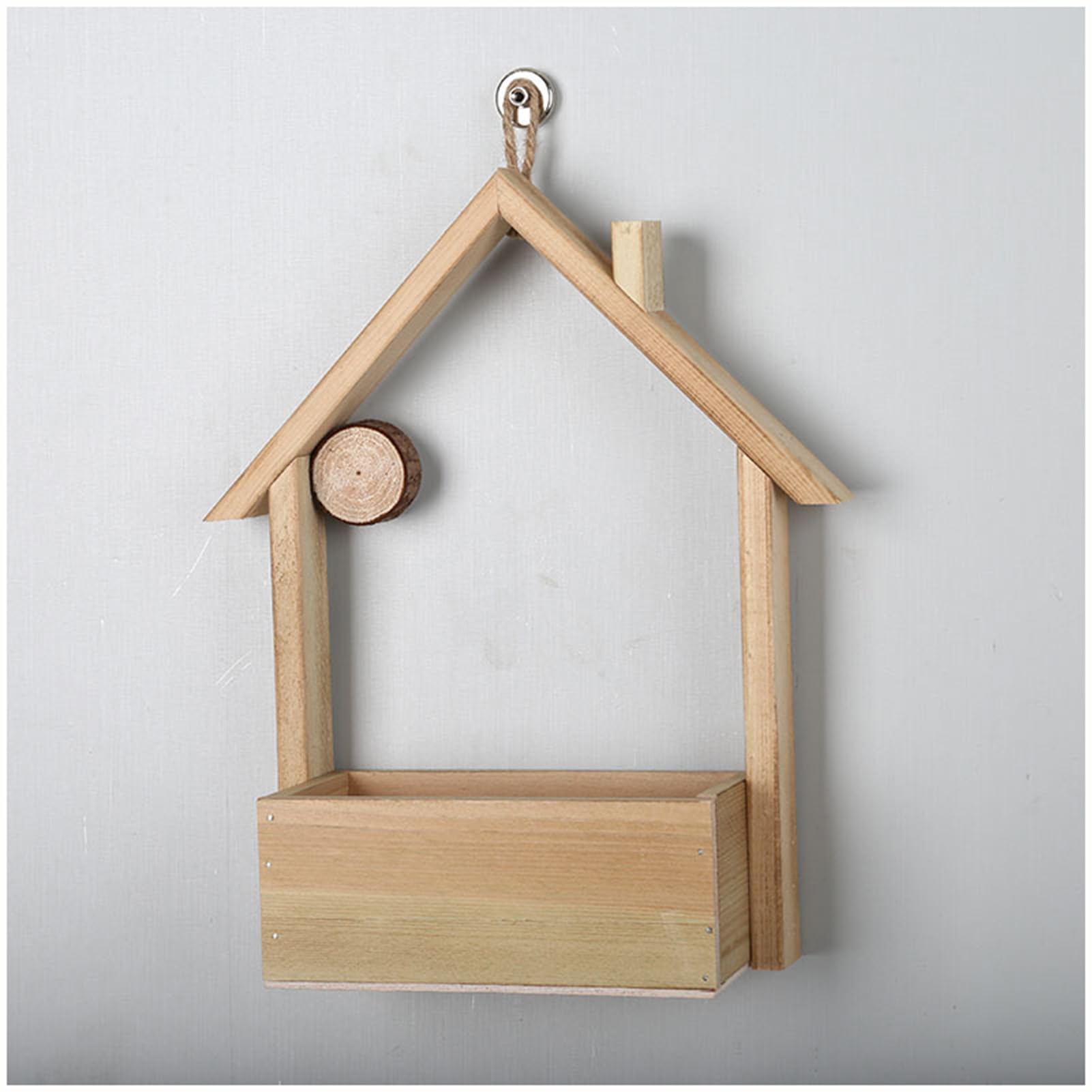 Decoración de Pared en Forma de casita para pájaros con Maceta, comedero para Aves Silvestres de Exterior, casita de Madera con Flores Artificiales