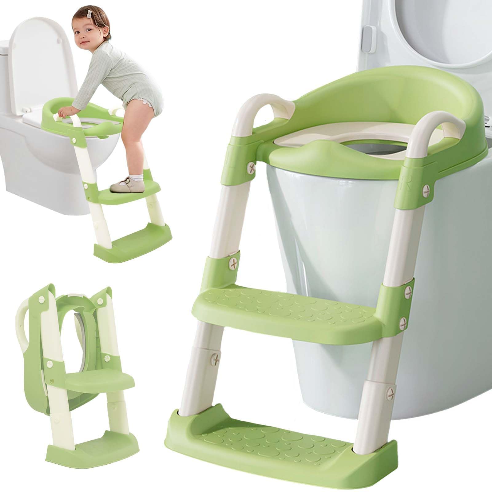 Töpfchen Toilettensitz Baby mit Treppe, Kinder WC Sitz Toilette Toilettentrainer Höhenverstellbar und Klappbar Reise-Badezimmersitz mit Spritzschutz Griffe für Kleinkinder Jungen und Mädchen