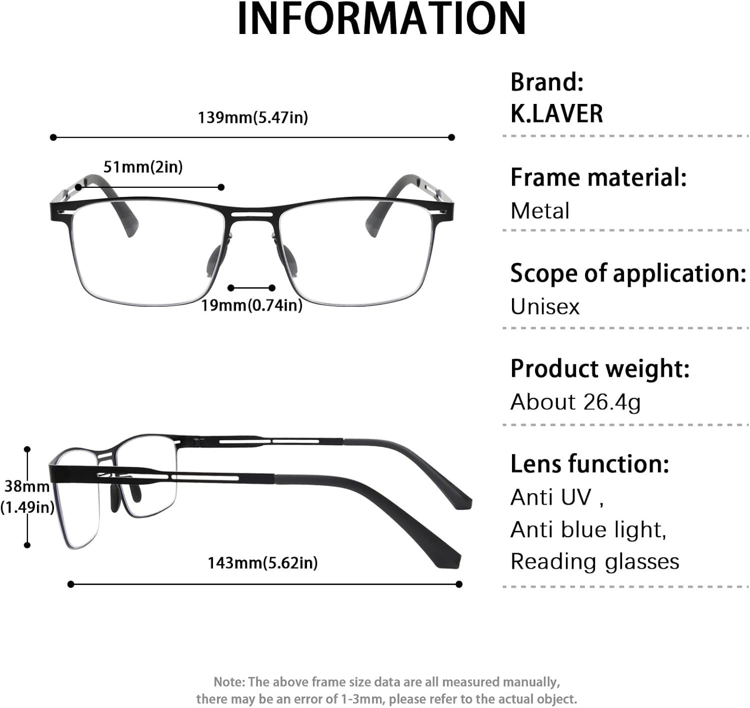 K.LAVER Photochromic Progressive Reading Glasses Multifocus Anti-blue Light Men's Computer Metal Women's Reading Glasses 1.0x - Image 5