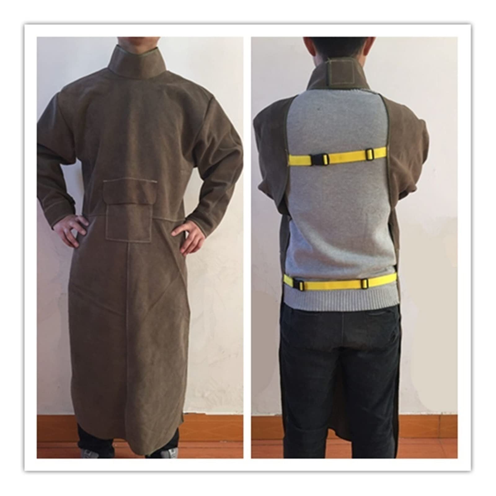 Soldador de cuero ropa soldadura llamadas soldador retardante en general siam del delantal traje protección metal líquido(Brown stand collar,Medium)