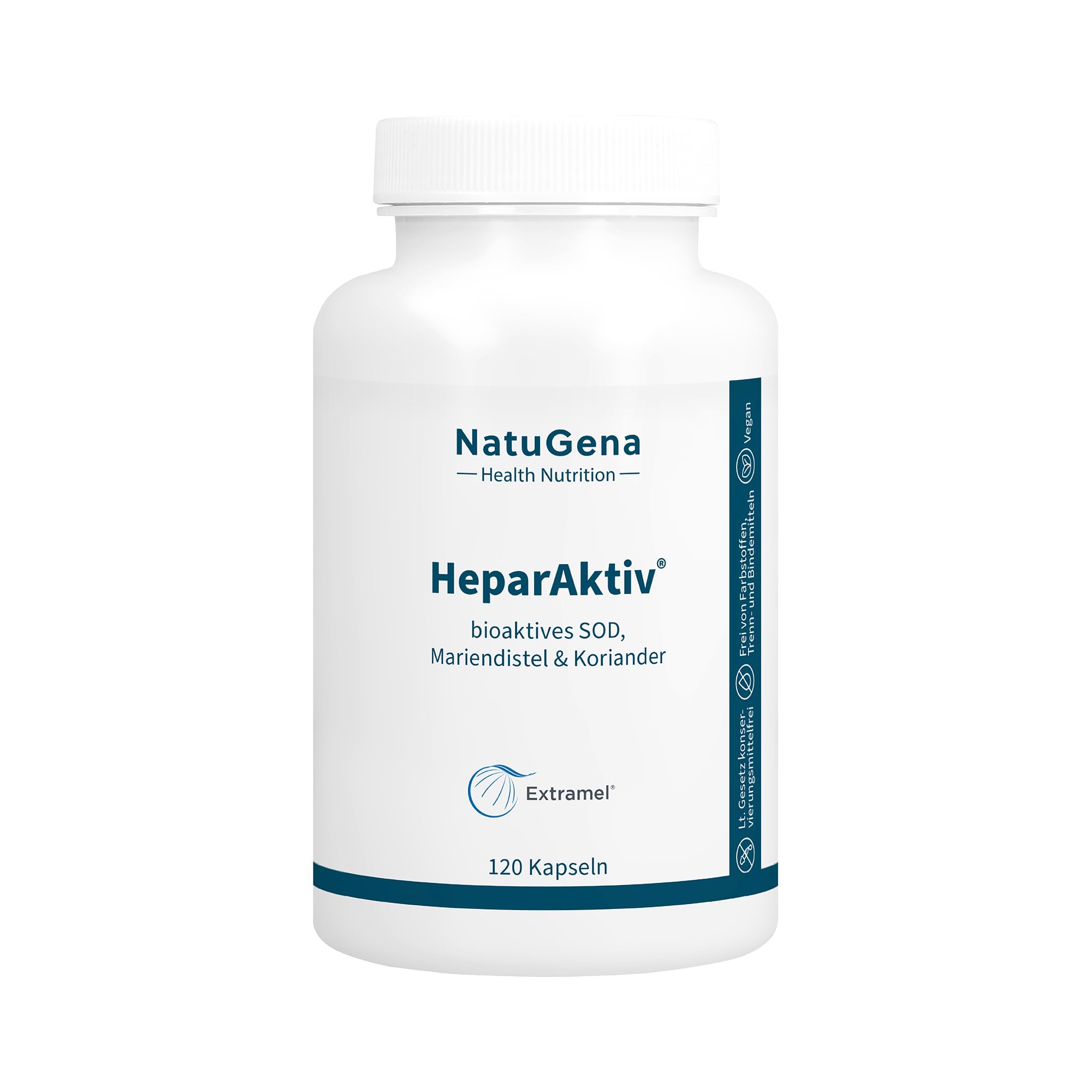 NatuGena HeparAktiv, bioaktive Superoxiddismutase (SOD), Mariendistel & Koriander, Algen Arten Spirulina, Chlorella, 120 Kapseln (1 Monats Packung)
