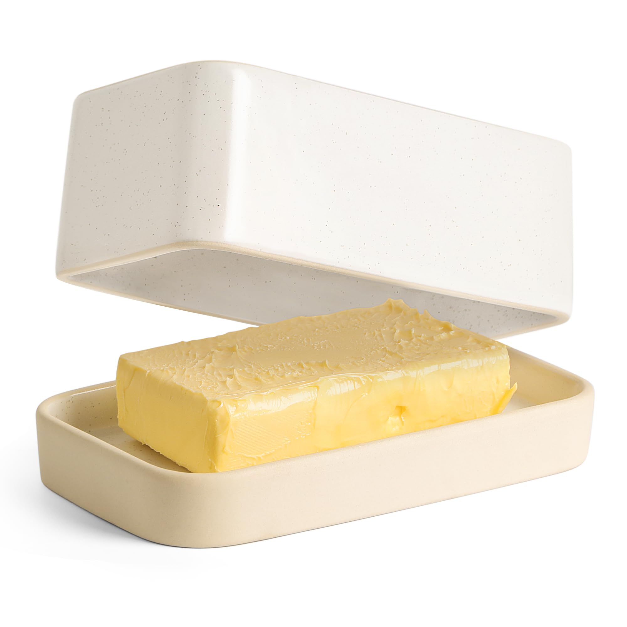 Butter Dish with Lid, Large Butter Dish for Countertop, Double-Sided Usable Design，Suitable for Fresh Spreadable Butter, Butter Container Holder for Kitchen (Beige)