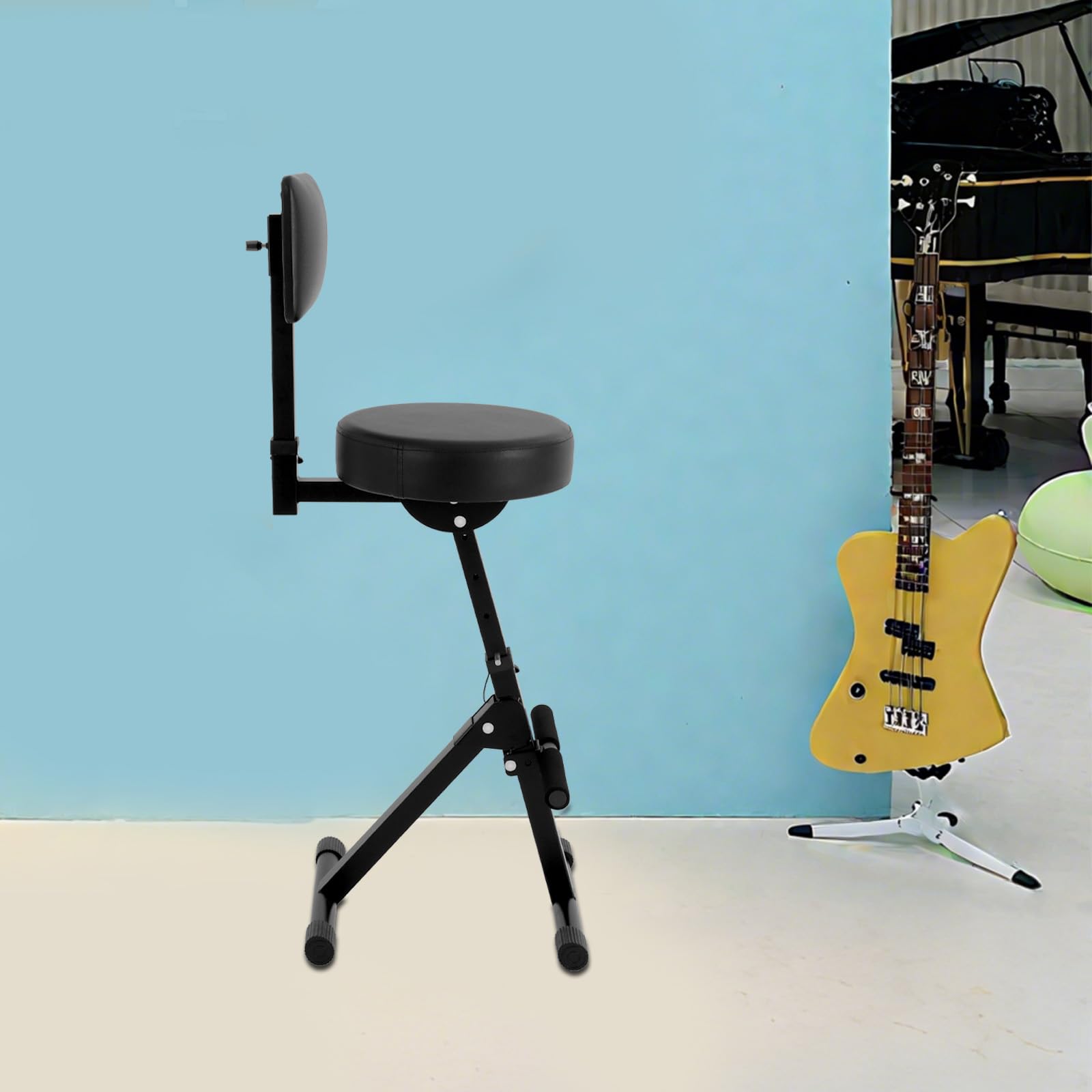 Tabouret de guitare, siège de batterie, réglable en hauteur, avec dossier et repose-pieds, pour adultes, charge maximale : 100 kg, noir