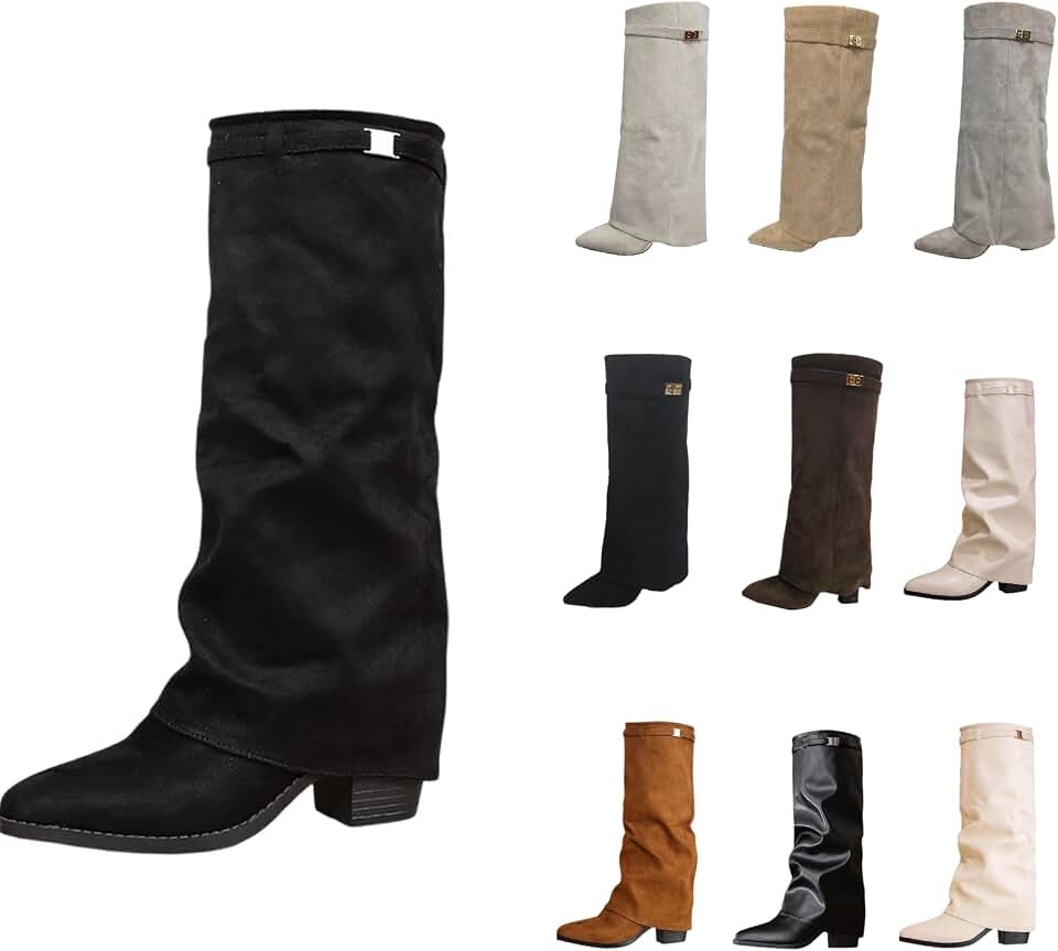 Generisch Overknees Stiefel Damen Shark Boots Schwarze Stiefe Slouchy Boot Spitzer Zehenbereich Plat