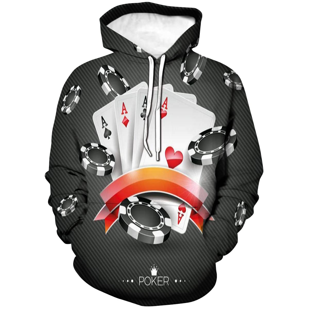 Cerbukt Men's 3D Novelty Hoodies, Display of The Spread Chips with Poker Cards Lifestyle
