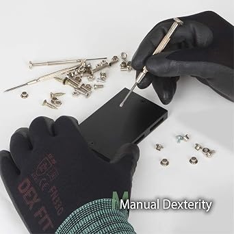 DEX FIT Nitrile Work Gloves FN330, 3D Comfort Fit, Touchscreen Grip Gloves for Warehouse, Construction, Package Handling, Delivery & General Work, Men & Women, Black, XS, 3 Pairs
