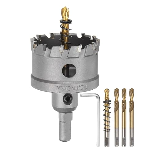 Miniatura 45 de HARFINGTON Kit de sierra de agujero de carburo de 1.890 in (1-57/64 pulgadas), juego de cortador de agujeros de metal con 5 piezas de brocas