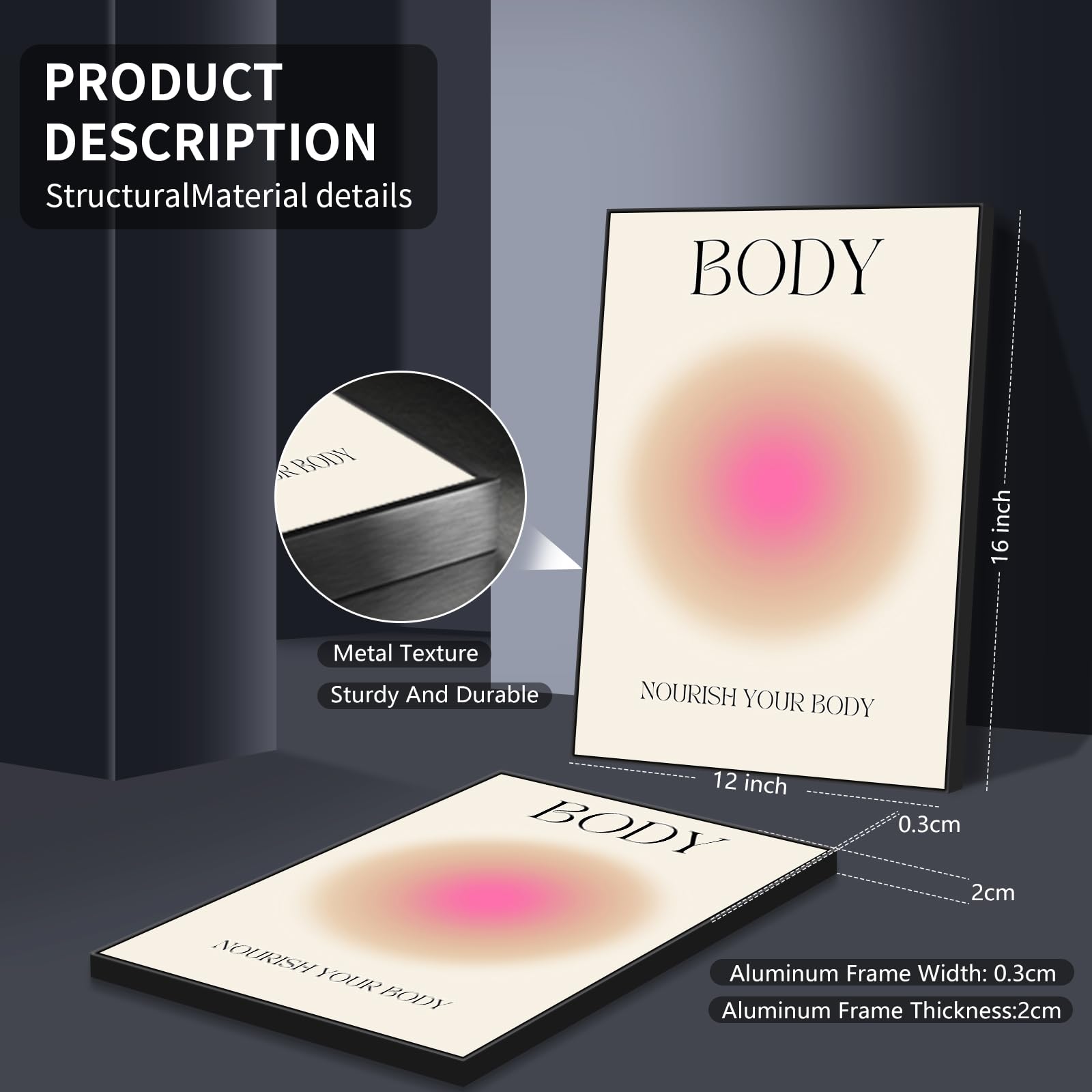 Adyggefy - Pósteres estéticos de auras con energía positiva, 3 piezas, lienzo colorido espiritual, alma, cuerpo, mente, cita, pintura danesa pastel, decoración de pared para yoga, marco aluminio negro