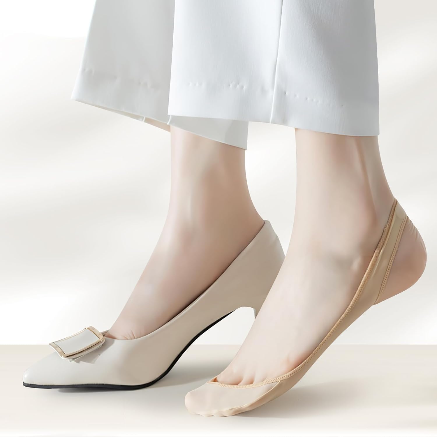 HEALLILY 3 Pairs No Show Sling Back Socks Ultra Low Cut Liner Socks With Sling No Show Half Socks For Heels (Grey+Black+Complexion) - Image 2