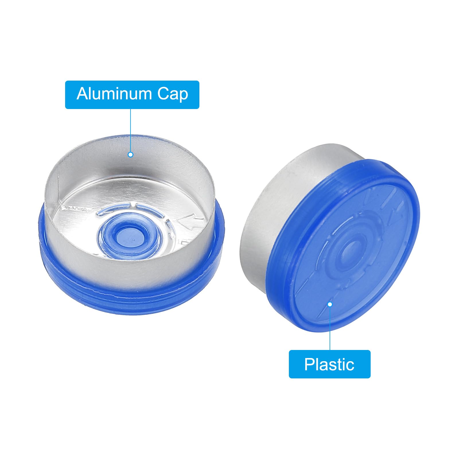 PATIKIL 300 Stück Aluminium Plastikkappen, 20mm Caps Verschlüsse, Flaschenverschlüsse Plastik Aluminium Kappen Abdeckung für Glasfläschchen, Blau