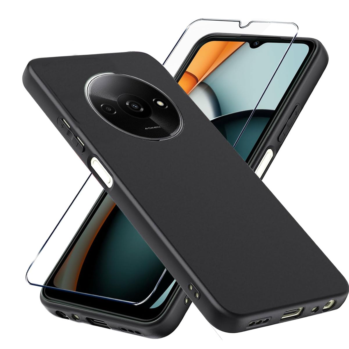 Coque Cuir Xiaomi Redmi A3 + Verre Trempé - Portefeuille Avec Emplacements Cartes - Housse Rabat Magnétique