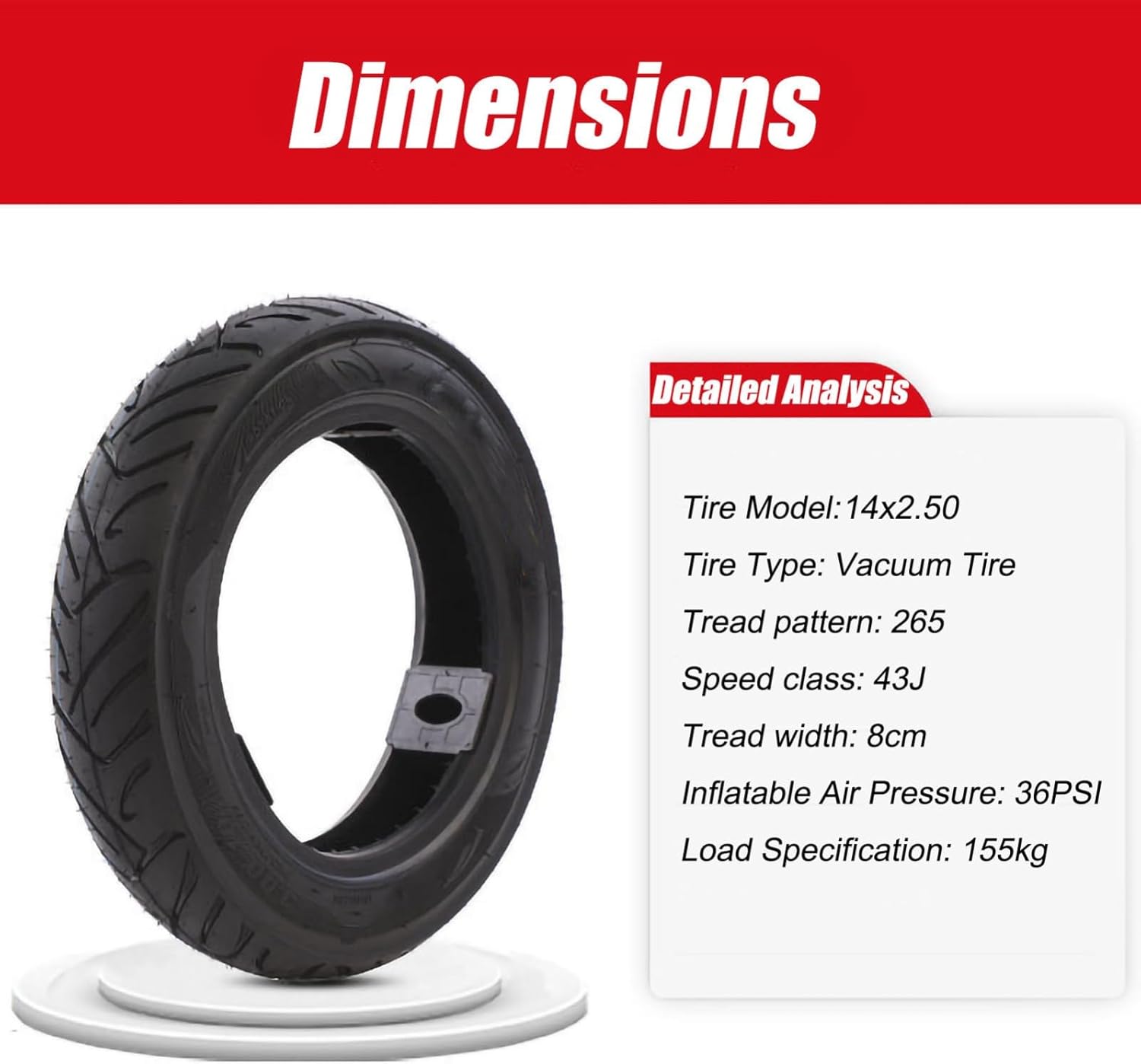 14" Bike Tires Foldable 14x2.50(64-254) Explosion-Proof Solid Electric Bicycle Tire Tubeless Puncture Resistant Ebike Tire Suitable for E Bikes for Men, Kids
