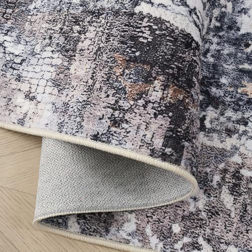 Modern Abstract 5'x7' Area Rugs - Machine Washable, Non-Slip Low Pile Boho Carpet for Living Room, Bedroom, Dining Room, Farmhouse, Kids Playroom, Office - Brown