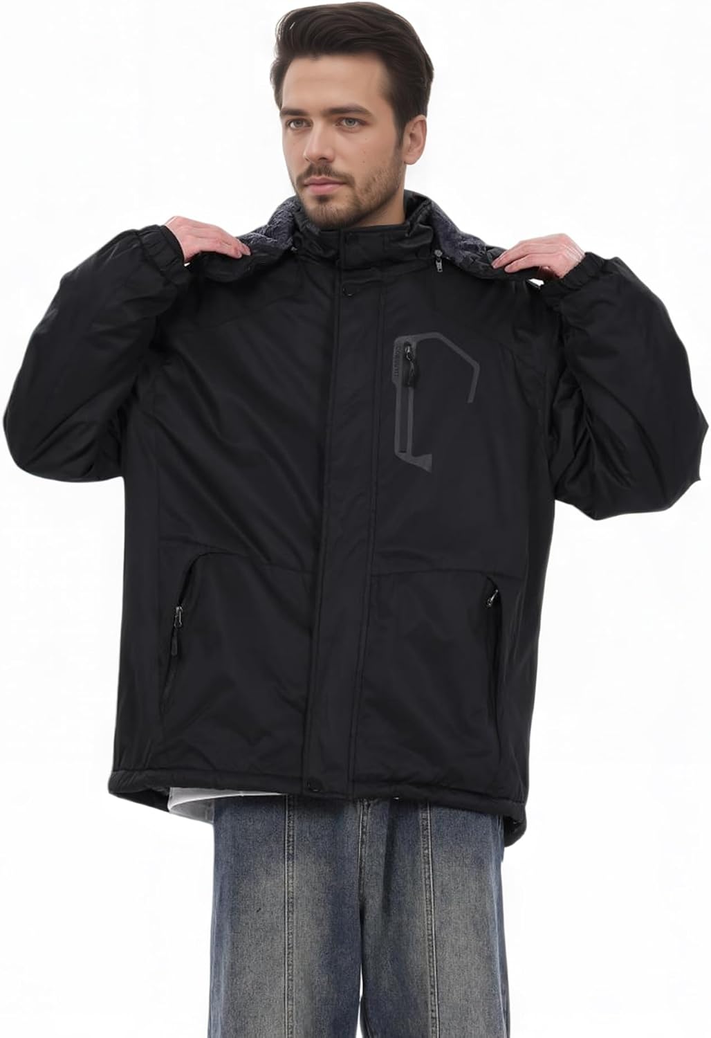 Men's Waterproof Ski Winter Jacket with Detachable Hood, (S-4XL), Warm Windproof Snow Coat for Skiing & Snowboarding