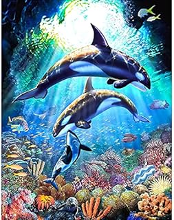 DONQL 5D Diamond DIY Paintings Kits for Adults Kids Animals Dolphin Round Diamond Art Kits and Crafts Diamond Painting by Number Kits Perfect for Home Wall Decoration 30x40cm
