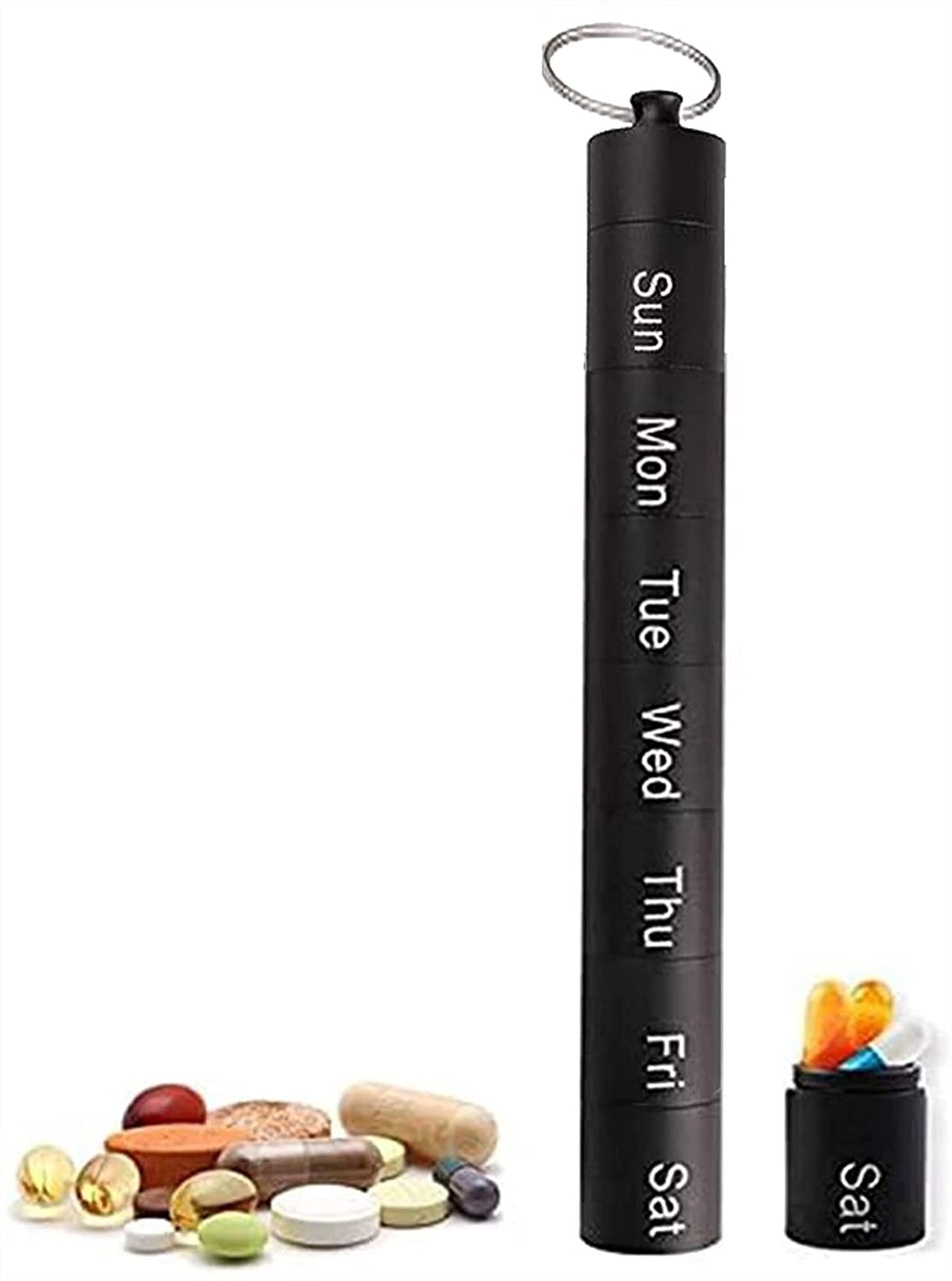 Caja de pastillas para viaje RJJ portapíldoras discreto de 7 días color negro