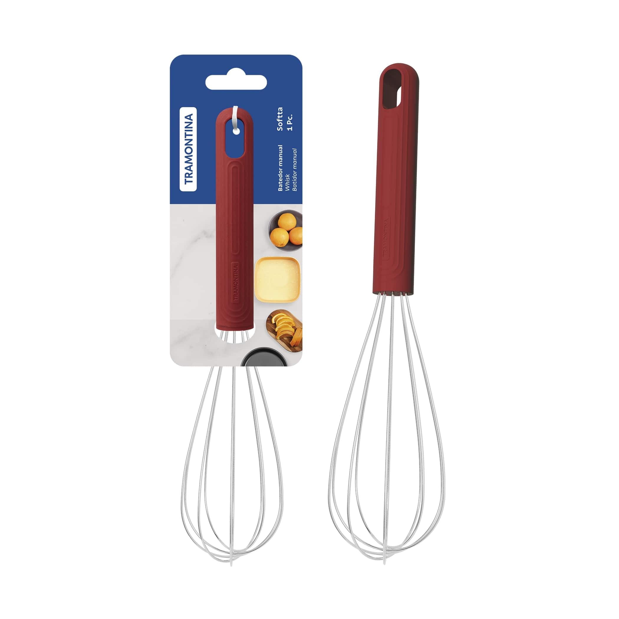 Tramontina Softta Whisk – Heat-Resistant to 210°C – Stainless Steel Wire Whisk with Non-Slip Red Rubber Grip – Perfect for Sauces, Custards, Eggs, and Blending Hot Ingredients