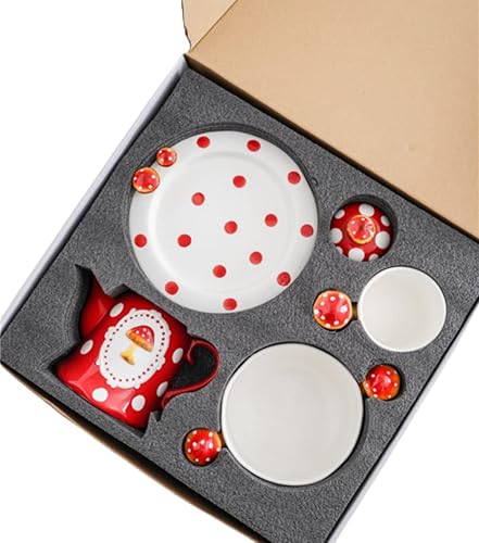 Juego de tazas y platos de hongos, taza de café Cottagecore para cocina, lindos regalos de hongos para mujeres (juego de 4 piezas)