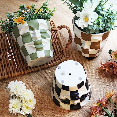 Gugugo Checkered Face Planters Pots Head, Unique Plant Pots, Eclectic Head Planter For Indoor Plants With Drainage, Cute Funky Flower Pot Heads As Room Decor Aesthetic For Modern Home, Green #TOP3